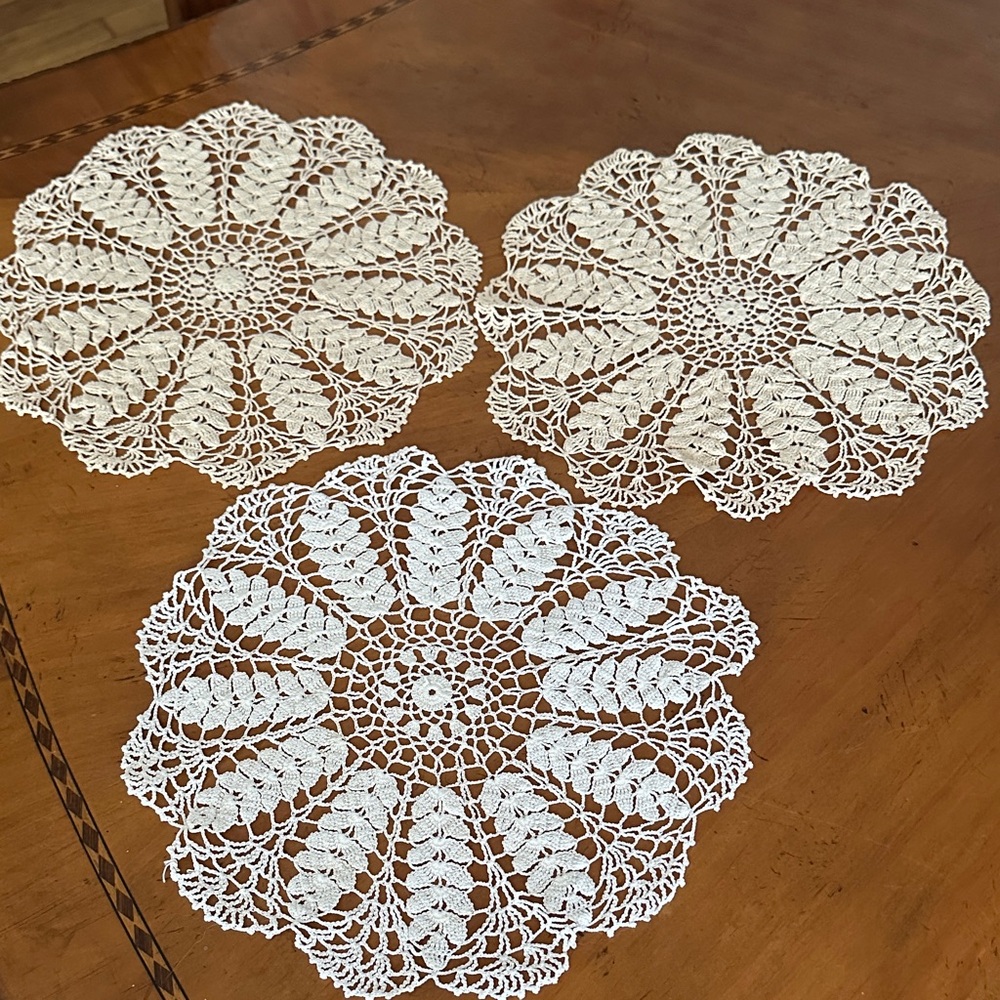 Handmade White Crochet Doilies - Set of 3